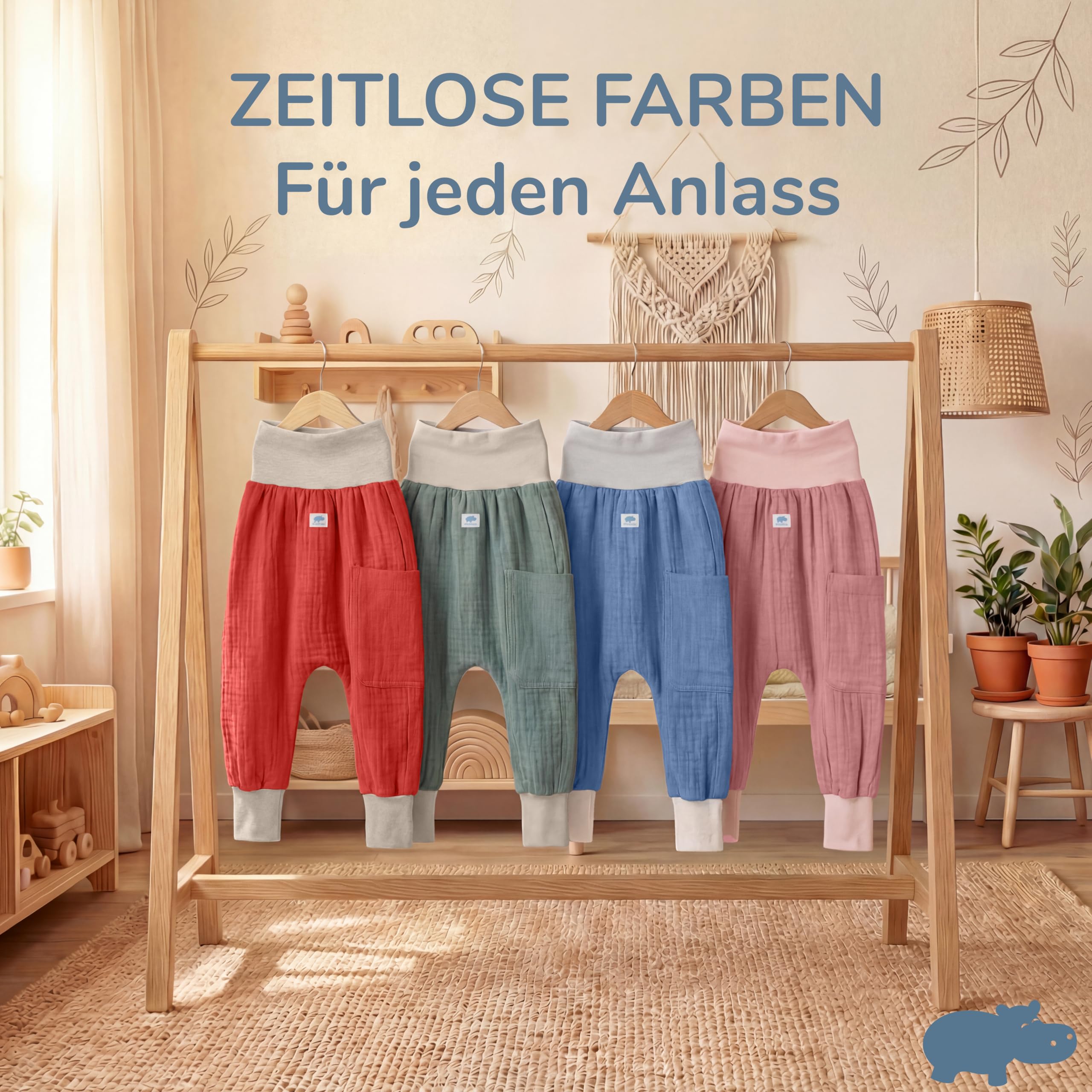 Baby Pumphose – 100% GOTS Bio-Musselin – Extra Weite Haremshose mit elastischen Bündchen für maximale Bewegungsfreiheit – Luftige Pluderhose