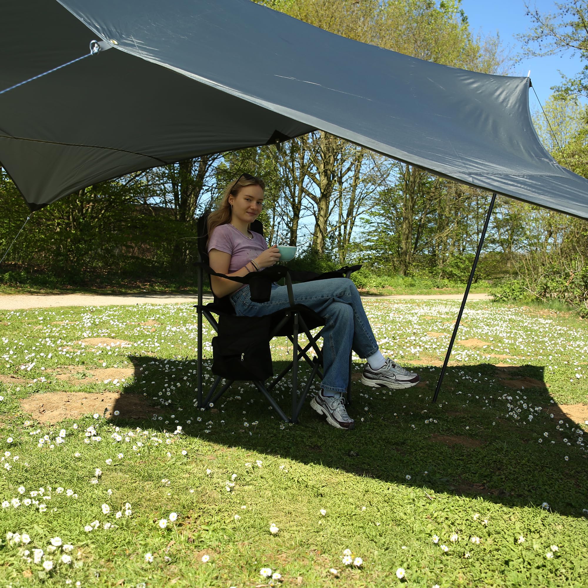 your GEAR Sonnensegel Atrani 3 x 3 m Sonnenschutz Wetterschutz Tarp 2 Auftstellstangen Wasserdicht 5000 mm Grau