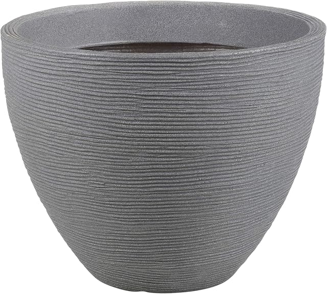 URBNLIVING Grey and Charcoal Ribbed Flower Pot Planters 40cm Outdoor and Indoor Garden Decorations (Grey)
