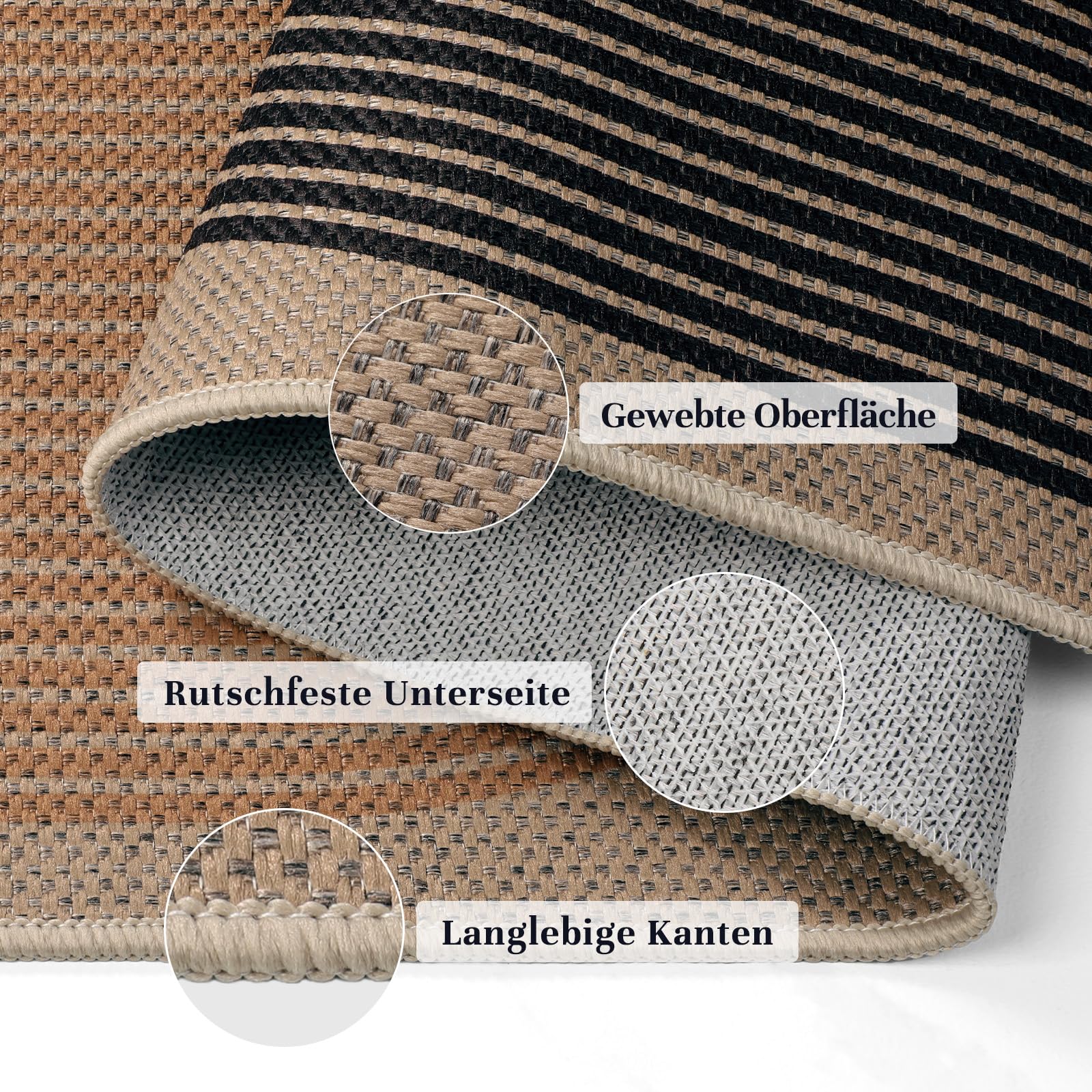 Tappeto a passatoia lungo 80 x 300 cm, effetto iuta, antiscivolo, lavabile, per cucina, corridoio, camera da letto, lavanderia