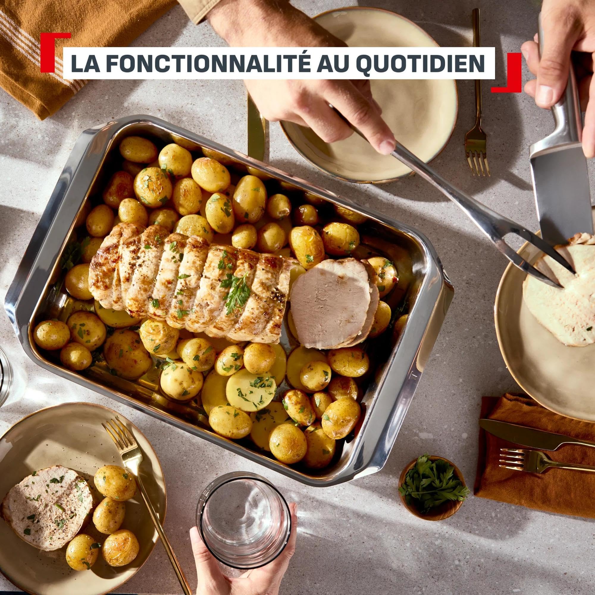 Tefal Excellence Ceramic, Lot de 3 plats à four, Plats petit/moyen en alu et céramique antiadhésifs et grand plat en inox, Garantie 10 ans, J180S304