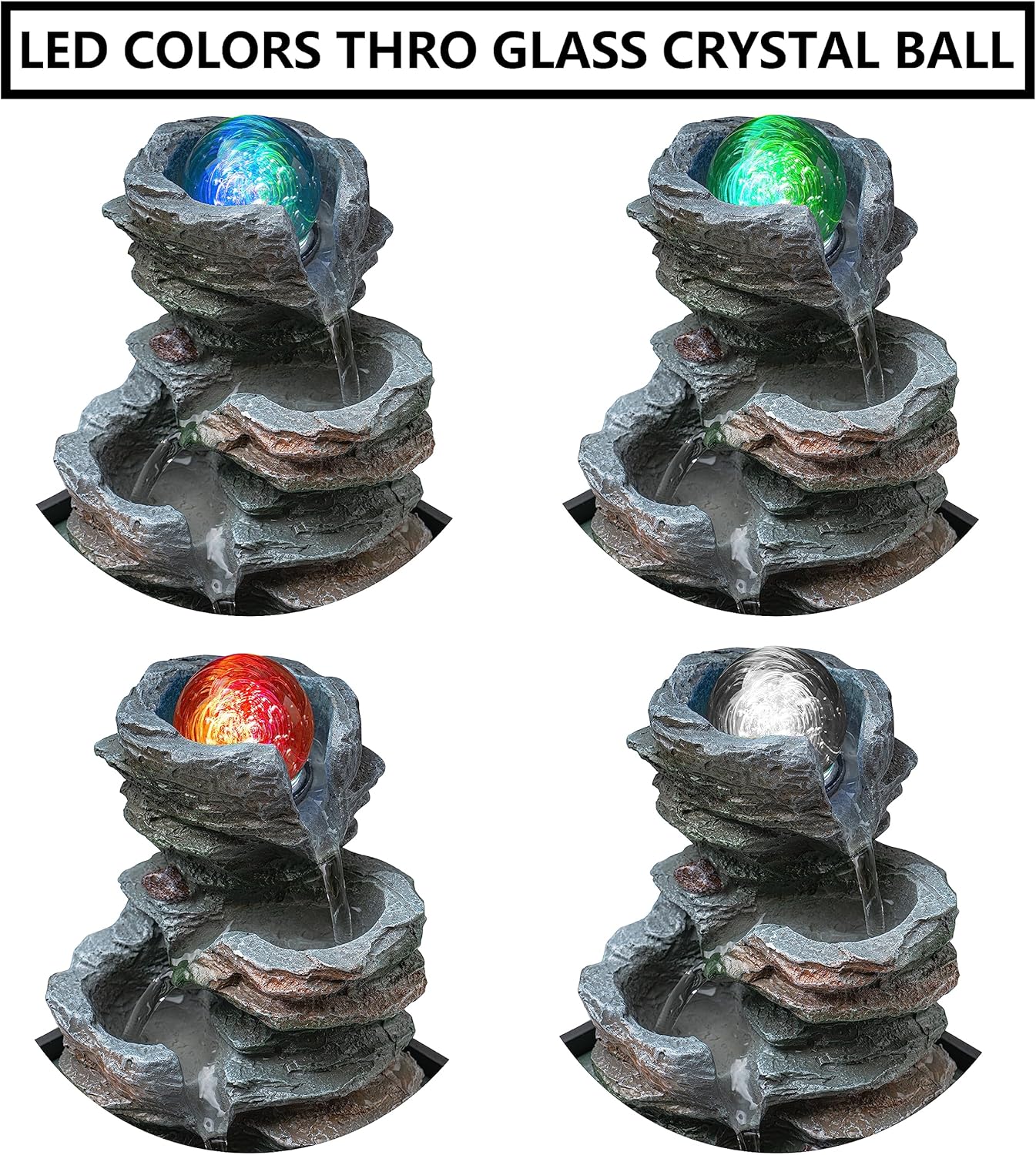 Father'sDen Tabletop Water Fountain-Indoor Waterfall-Desk Fountain-Audible Relaxing Waterfall Sounds from mini Water Feature with Inspiring LED Colors from Spinning Glass Ball