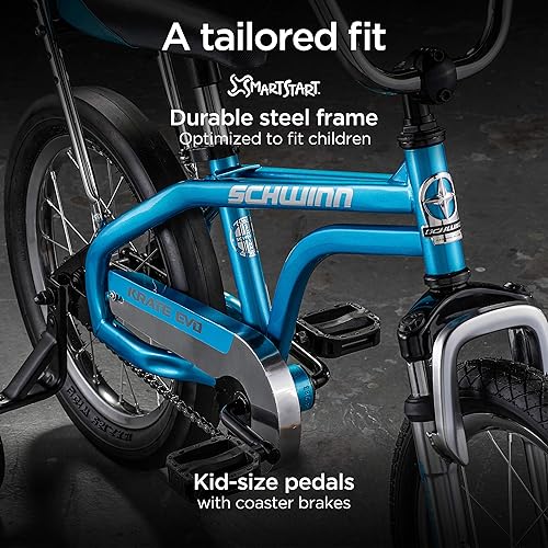 Miniatura 4 de Schwinn Krate Evo - Bicicleta clásica para niños ruedas de 16 pulgadas niños y niñas de 3 a 5 años ruedas de entrenamiento extraíbles frenos de
