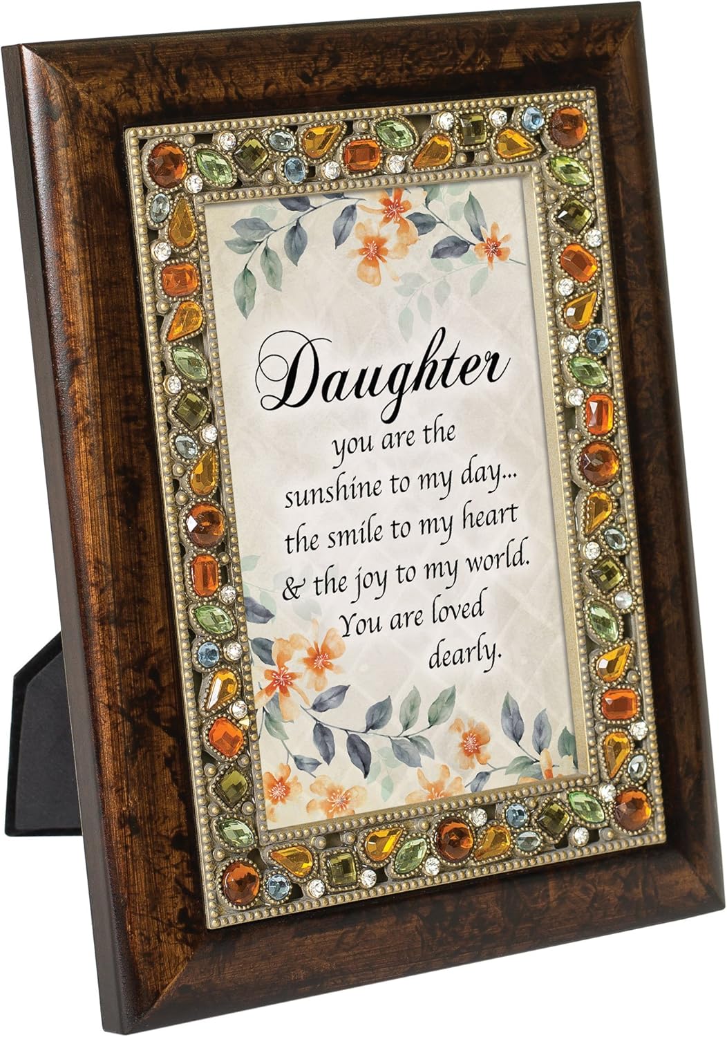 Cottage Garden Daughter My Smile My World Jeweled Amber Earth Tones 4 x 6 Easel Back Photo Frame