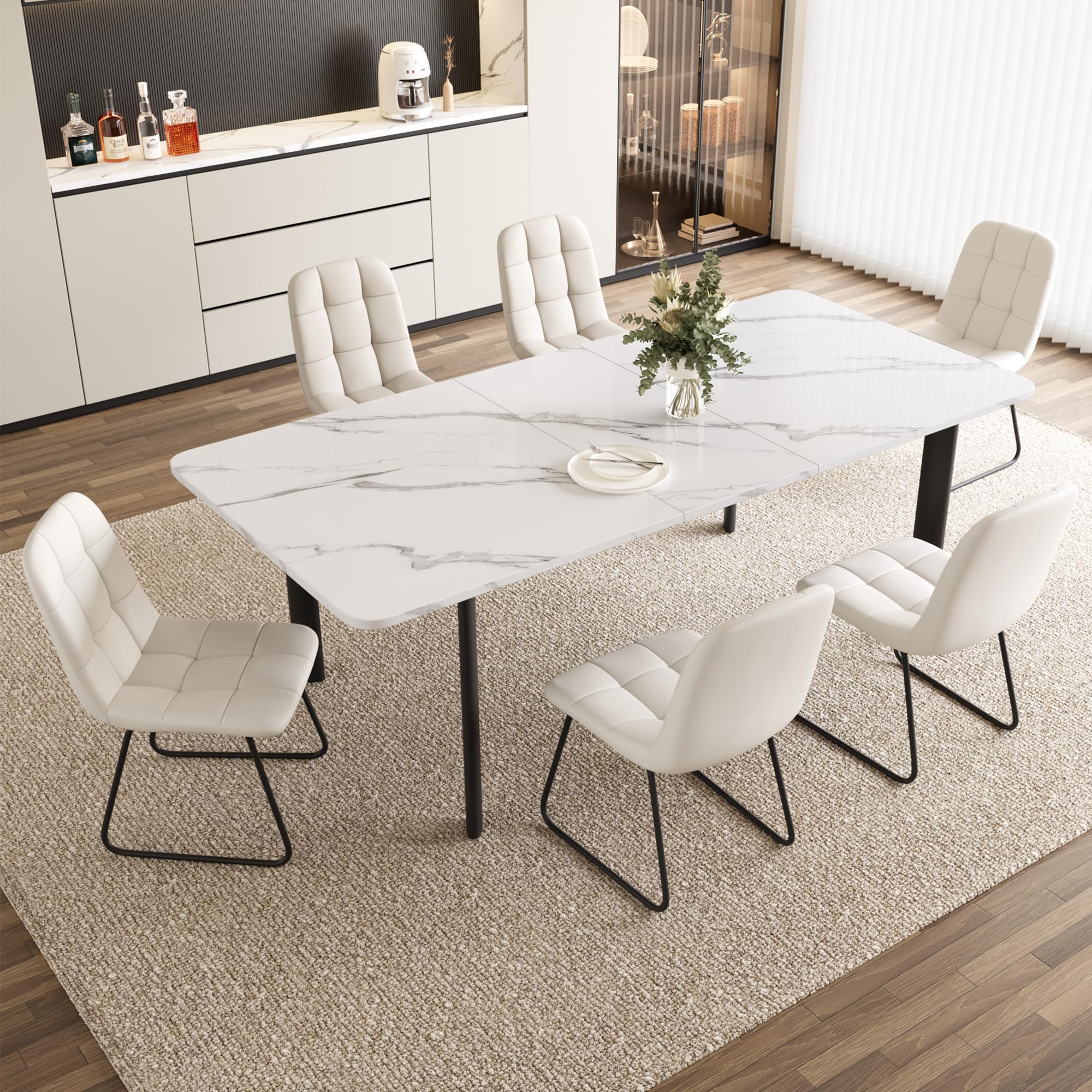 Extendable Dining Table Set for 6 - White