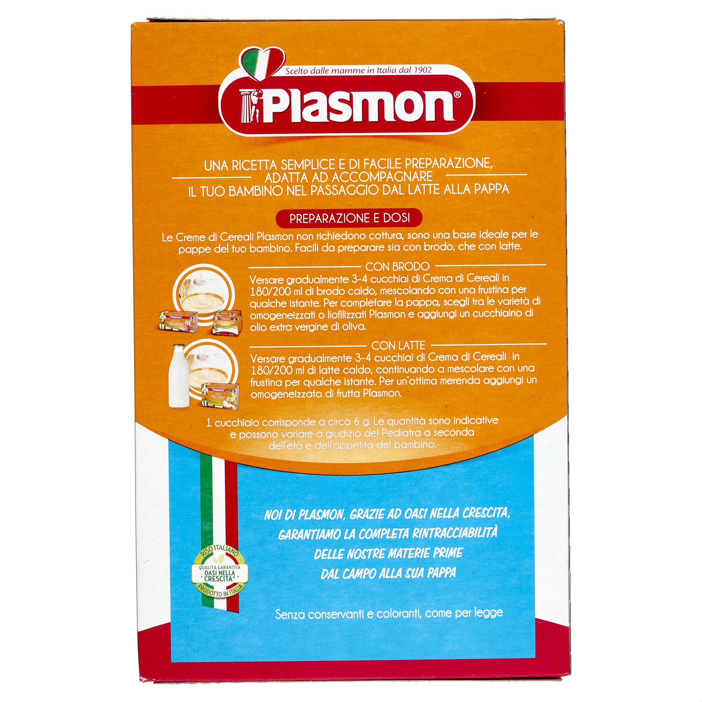Plasmon Crema di Cereali di Riso 230g Con Ingredienti selezionati, La base ideale per la pappa, Confezione da 6