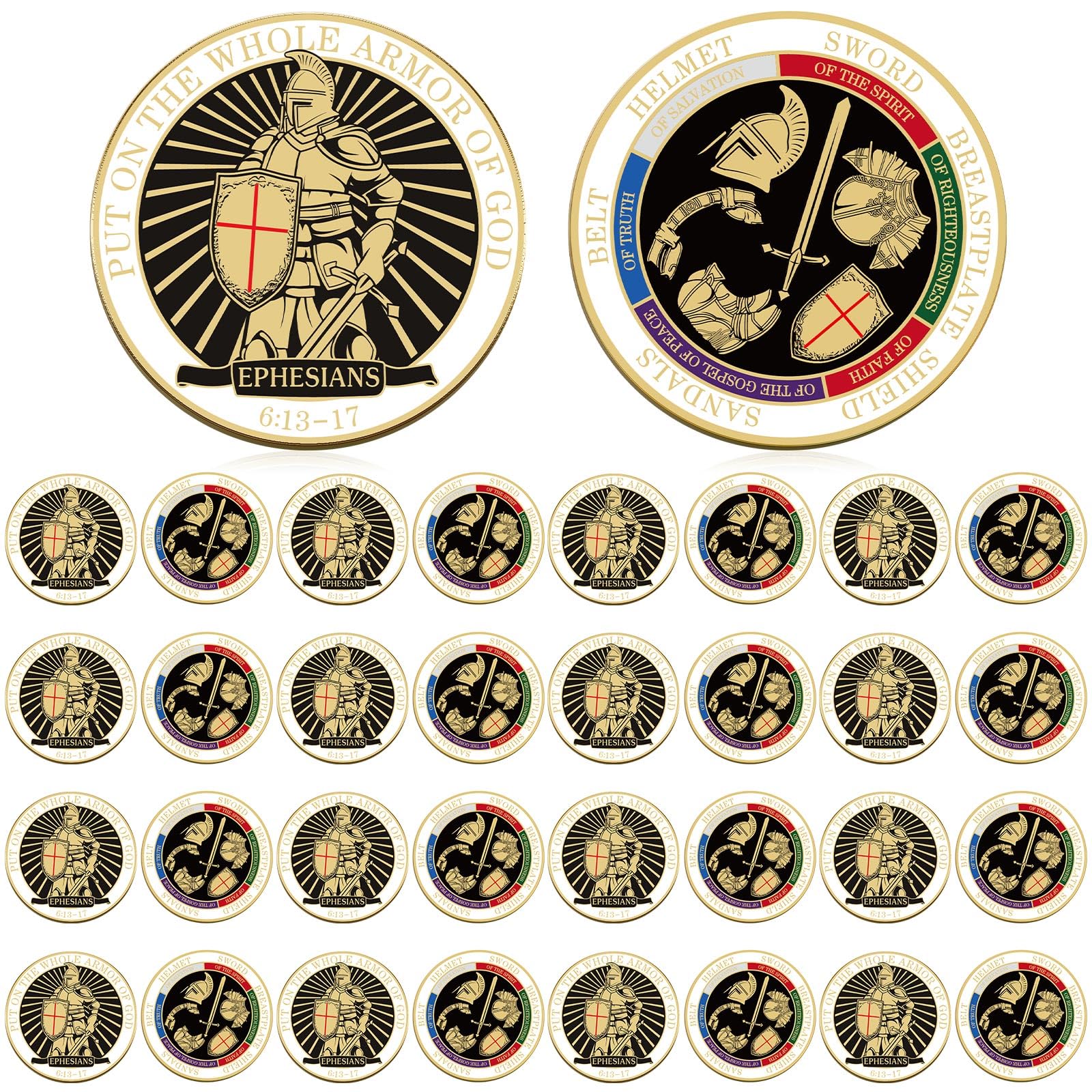 Nosiny 40 Pcs Put on The Whole Armor of God Coins Bulk Christian Challenge Coins Metal Commemorative Prayer Gifts for Men Collectors, Religious Church