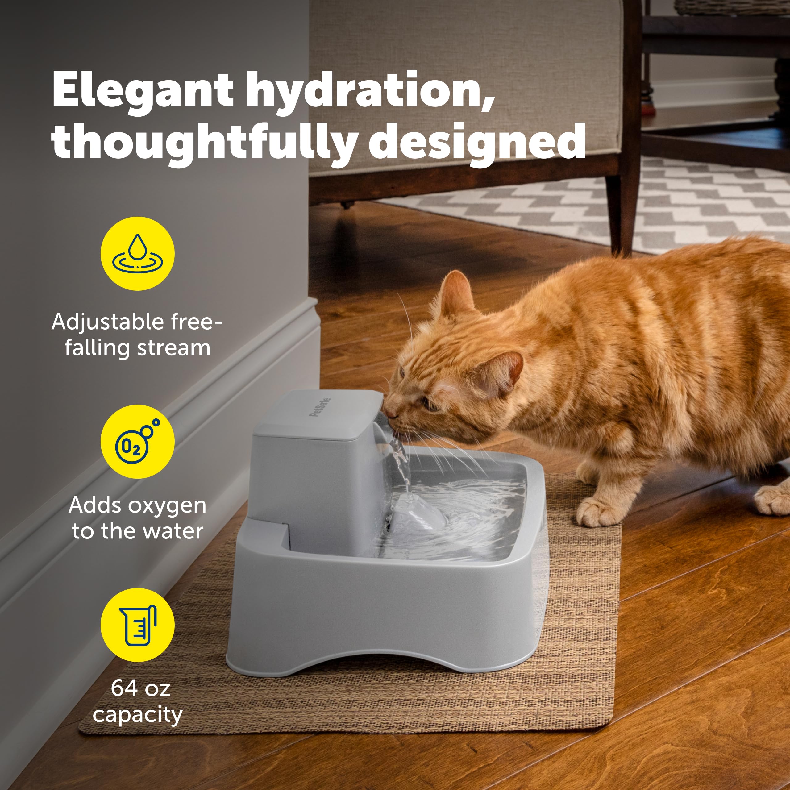 PetSafe Oasys Fuente para mascotas de 1/2 galón para gatos y perros pequeños, capacidad de agua de 1/2 galón, control de flujo ajustable, agua fresca y filtrada, fácil de limpiar, filtros de carbono y