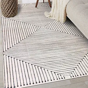 Rugshop Marbella Bohemian Stripes Washable Non Slip Area Rug 3' x 5' Beige