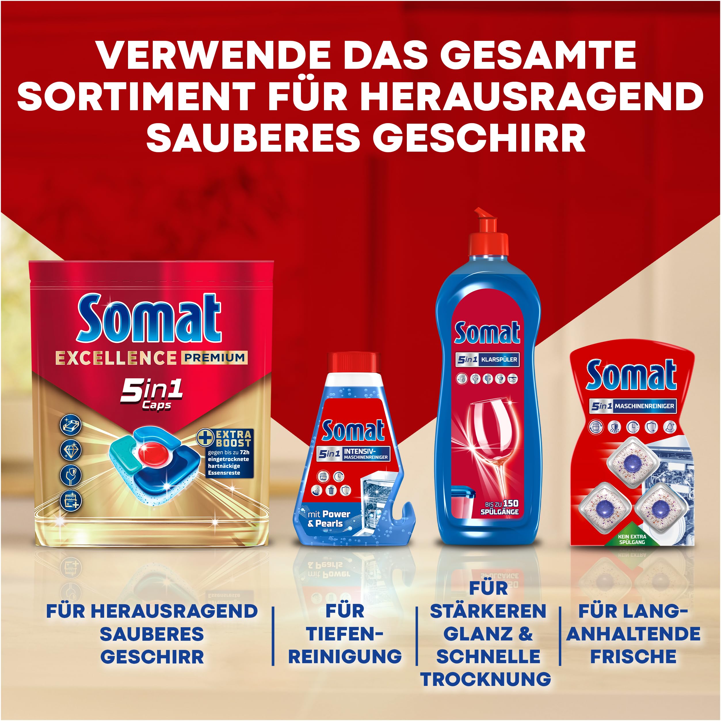Somat 5in1 Maschinenreiniger (3 Spülgänge), Anti-Kalk Spülmaschinenreiniger für monatlichen Gebrauch, Reinigungs-Tabs für die Spülmaschine für längere Lebensdauer, ohne extra Spülgang