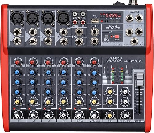 Audio2000'S AMX7303- Mezclador de audio profesional de cuatro canales con procesador USB y DSP