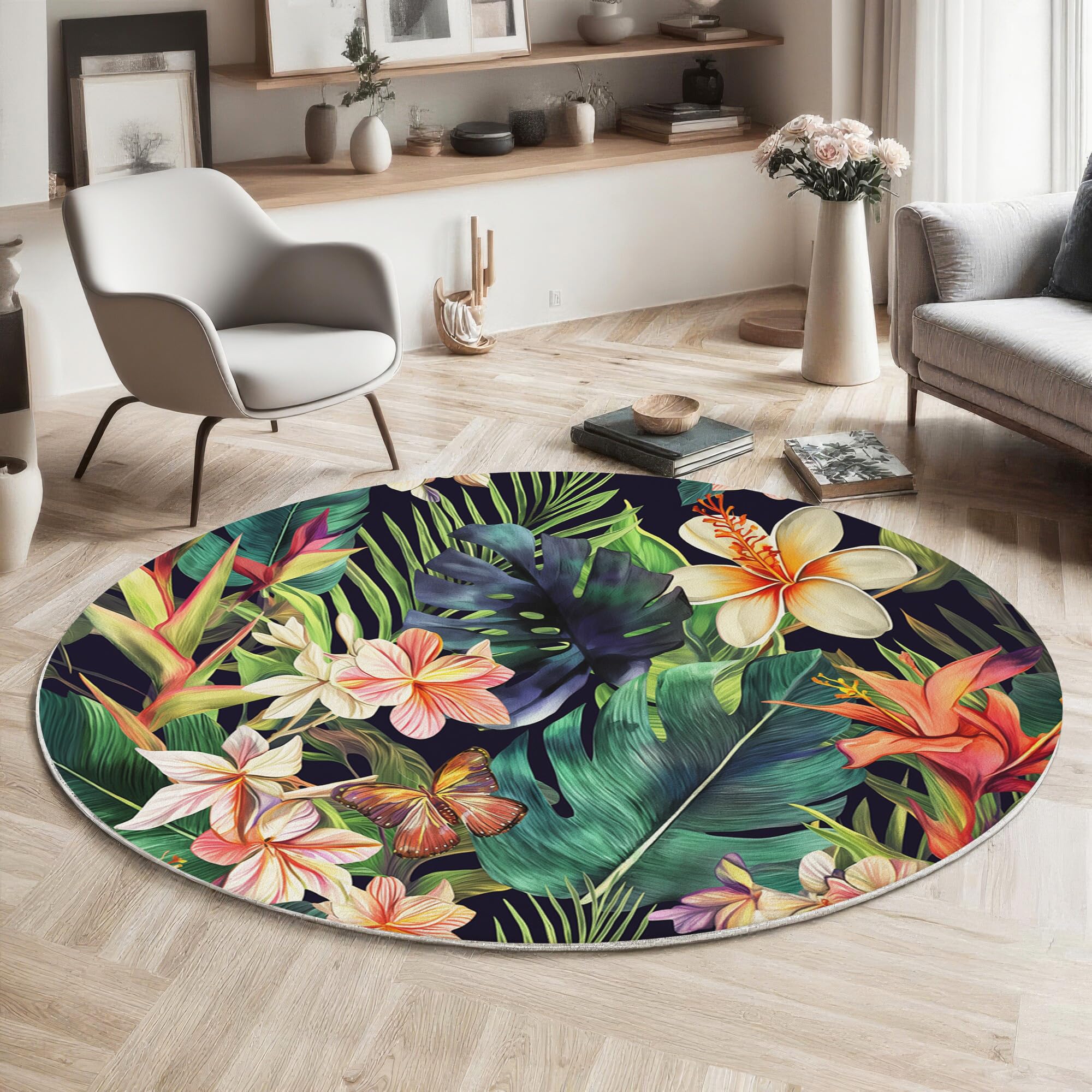 Tapis lavable en machine 180cm rond antidérapant et doux