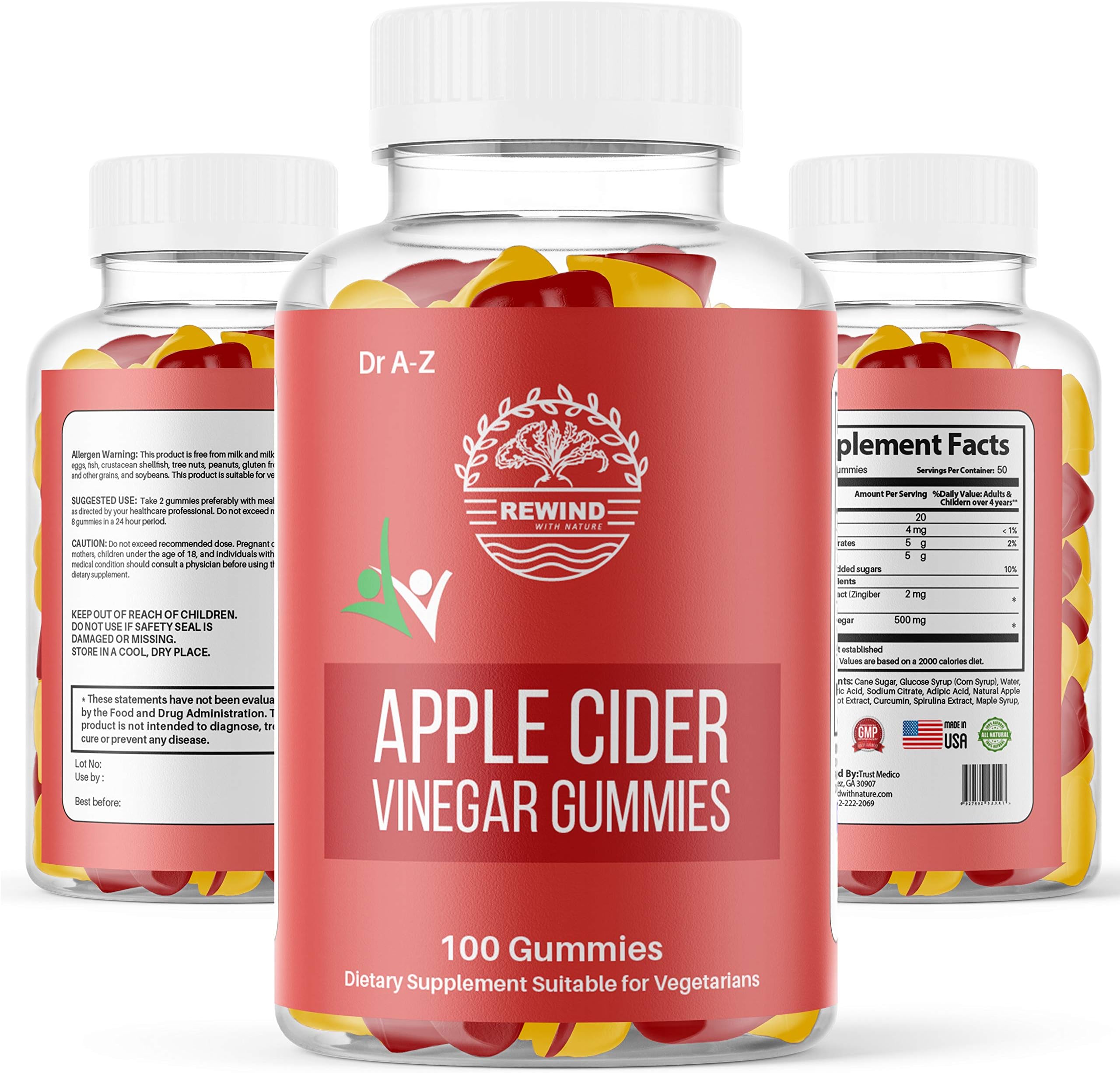 Nature's Apple Cider Vinegar Gummies, Unfiltered ACV Gummies for Weight Loss Detox Cleanse No Harsh Taste, with The Mother