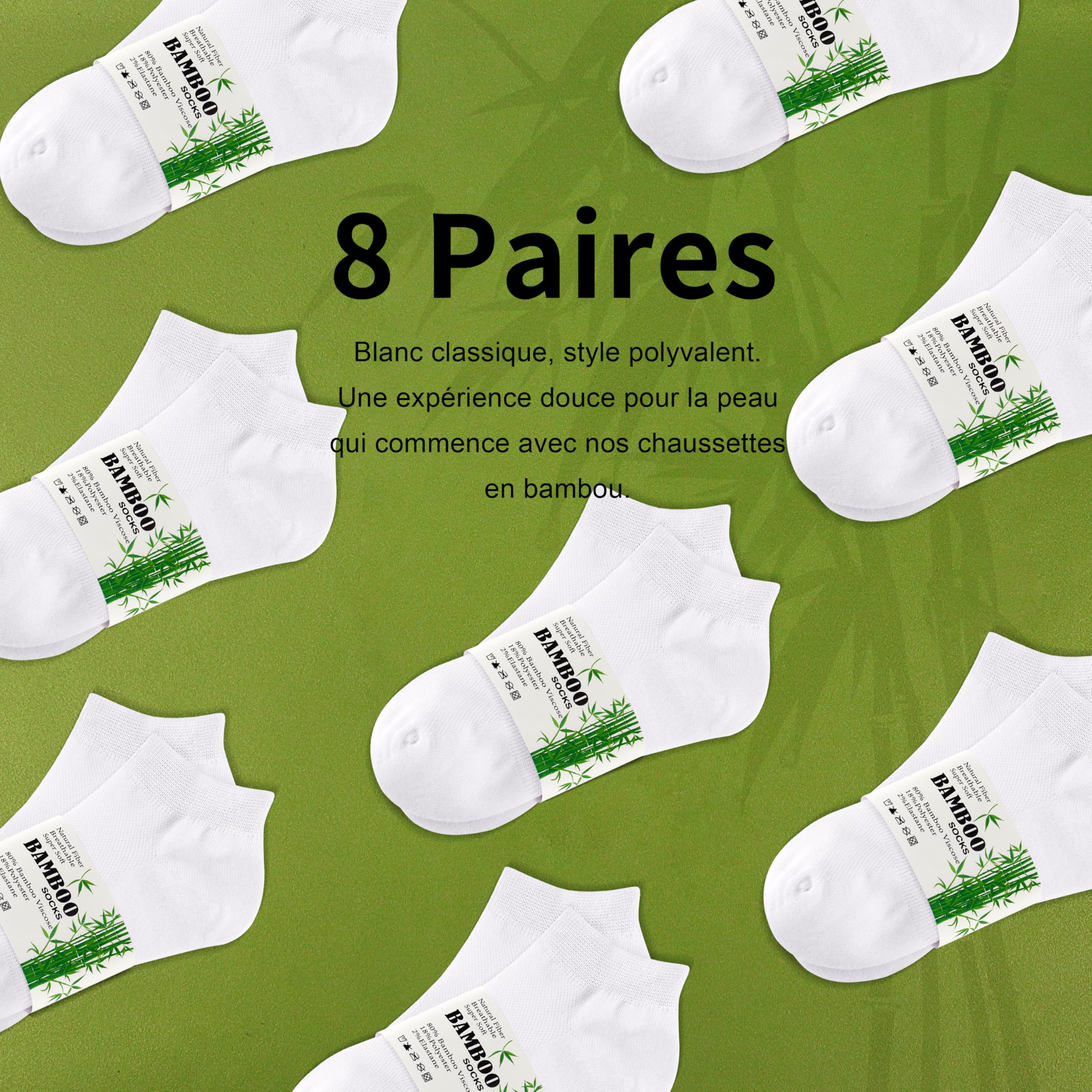 Jeasona Lot de 8 paires de chaussettes en bambou pour diabétiques - Pour femme - Sans caoutchouc - Taille 35-42