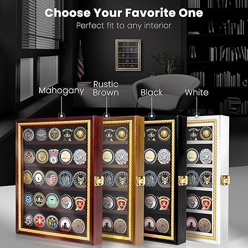 Miniatura 3 de Exhibidor de monedas militares, vitrina de cristal personalizable, soportes para monedas para coleccionistas, funda con cerradura, 5 estantes