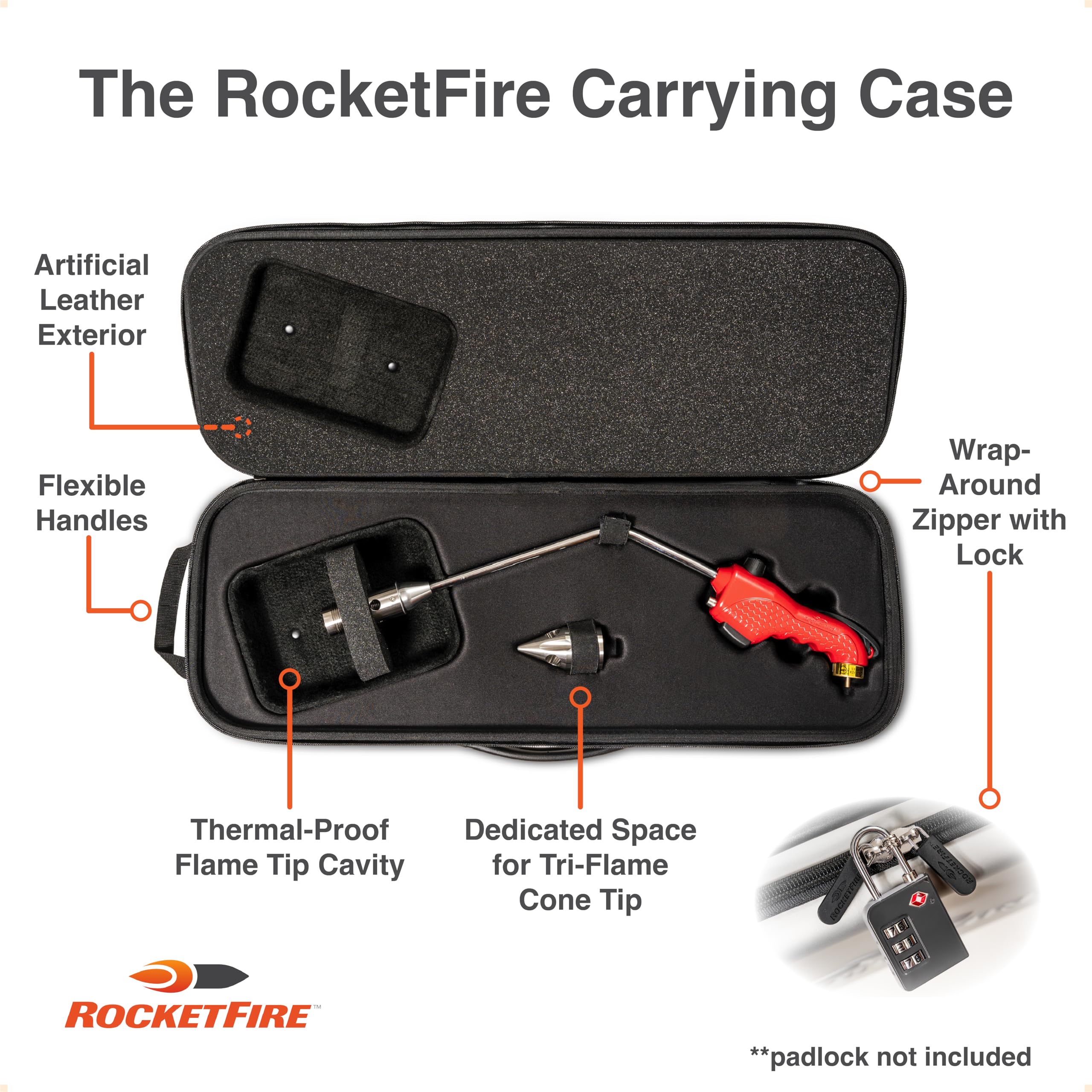 ROCKETFIRE Feuerstarter-Fackel, perfekter Propangas-Fackelkopf, Grillpistole, Kohlebrenner, kompatibel mit Bernzomatic Propan und MAP/PRO Kraftstoffen, Tri-Flammenspitze, Kraftstoff nicht im