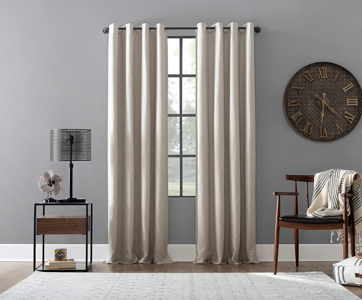 Archaeo Linen Total Blackout Grommet Top Curtain, 52" x 84", Pearl