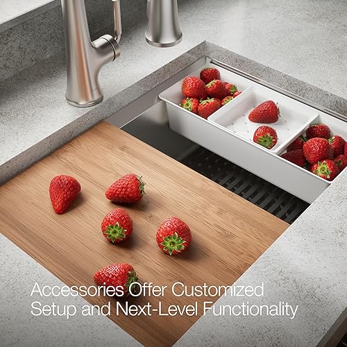 Miniatura 7 de KOHLER Fregadero de cocina Task K-80086-1PC-NA de doble montaje de acero inoxidable, fregadero de estación de trabajo de 27", grifo de 1 agujero,