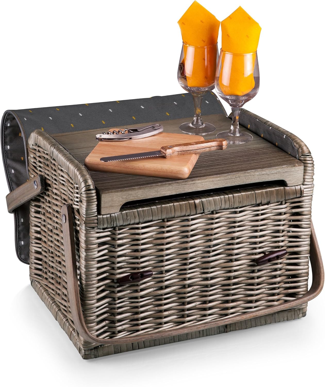 Kabrio Wine & Cheese Picnic Basket, (Anthology Collection - Gray with Gold Accents)