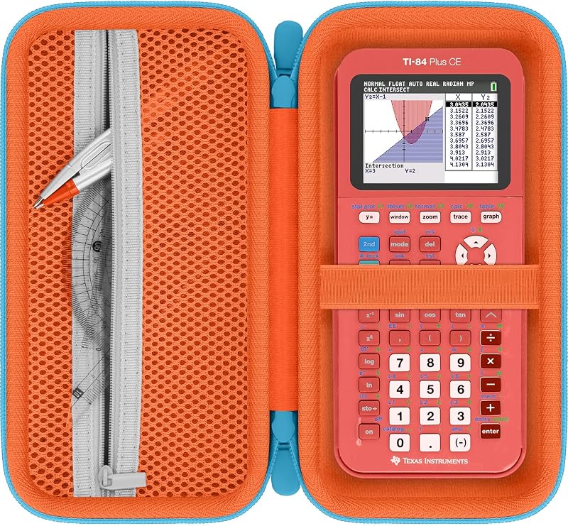 Hard Case for Texas Instruments TI-84 Evo/TI-84 Plus CE Calculator | Fits for TI-84 Evo/TI-84 Plus CE/TI-84 Plus/TI-Nspire CX II CAS/TI-Nspire CX II Calculator, Orange Case+Blue Zipper