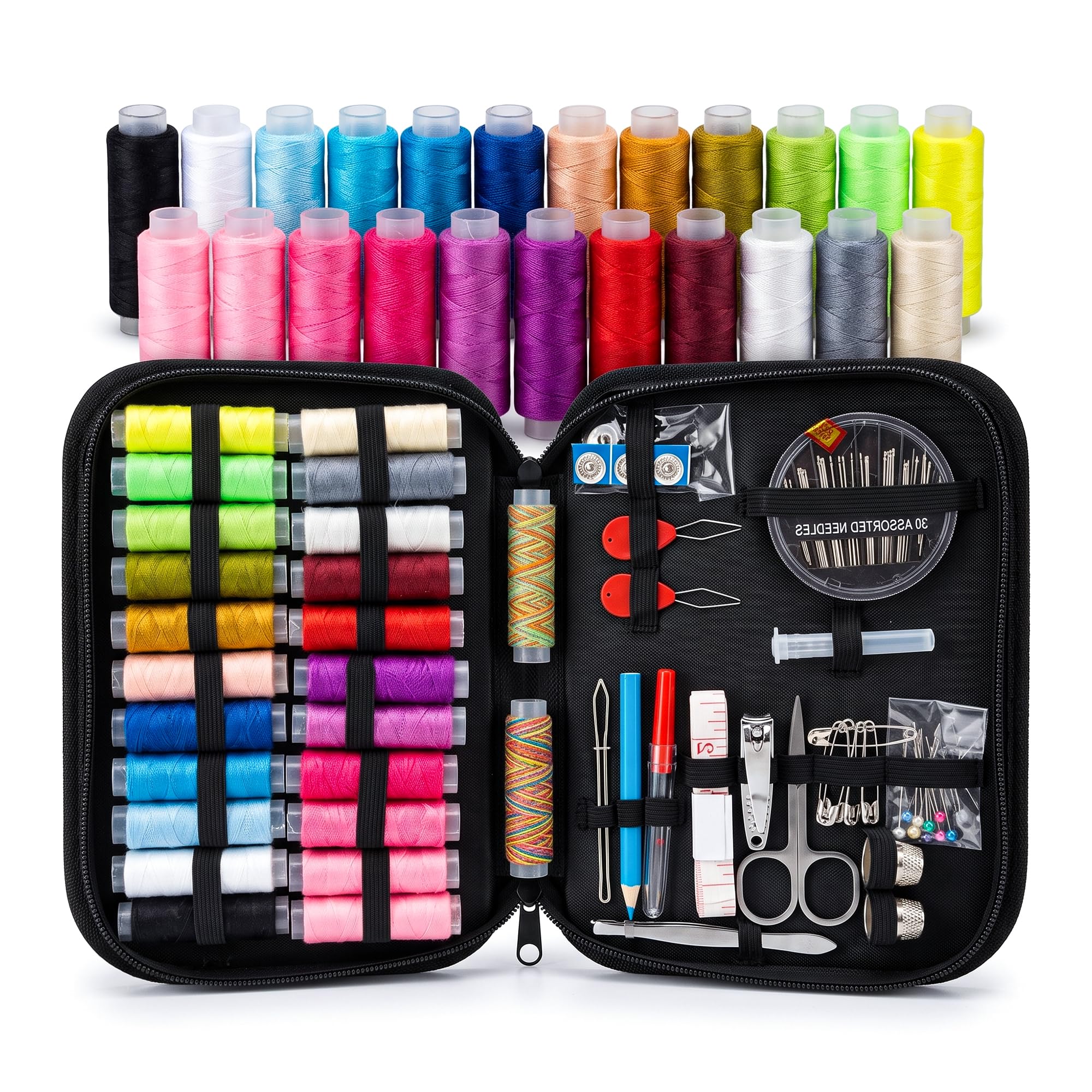90 PCS Sewing Kit with 24 Color Threads, Portable Sewing Supplies Set, Needles, Scissors, Measuring Tape, Seam Ripper, Thimbles & Zipper Storage Case for Home, Travel & Emergency-image-12