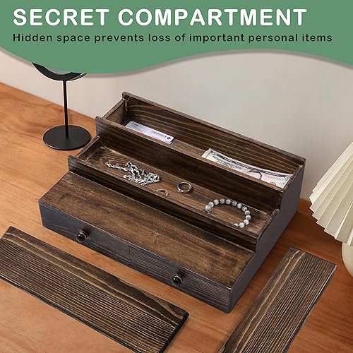 Miniatura 2 de Organizador de colonia para hombres, soporte de colonia de 3 niveles con cajón y compartimento oculto, estante de colonia de madera para soporte de