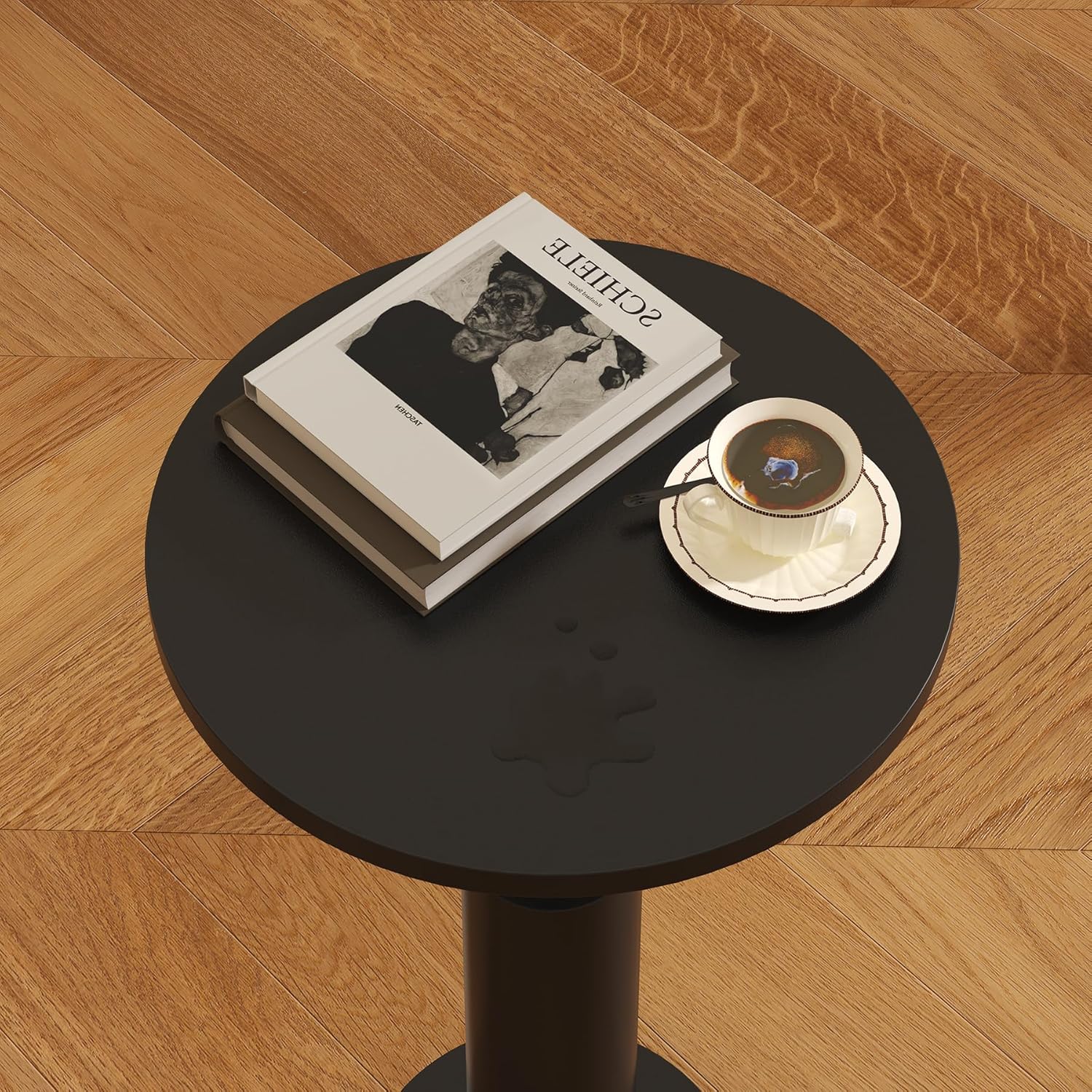 LAATOOREE Small Round Side Tables Set of 2, Drink Tables, Accent Coffee Tables, Pedestal End Tables with Thick Solid Wood Legs for Living Room,Sofa Couch,Small Spaces,Bedroom (2, Black)