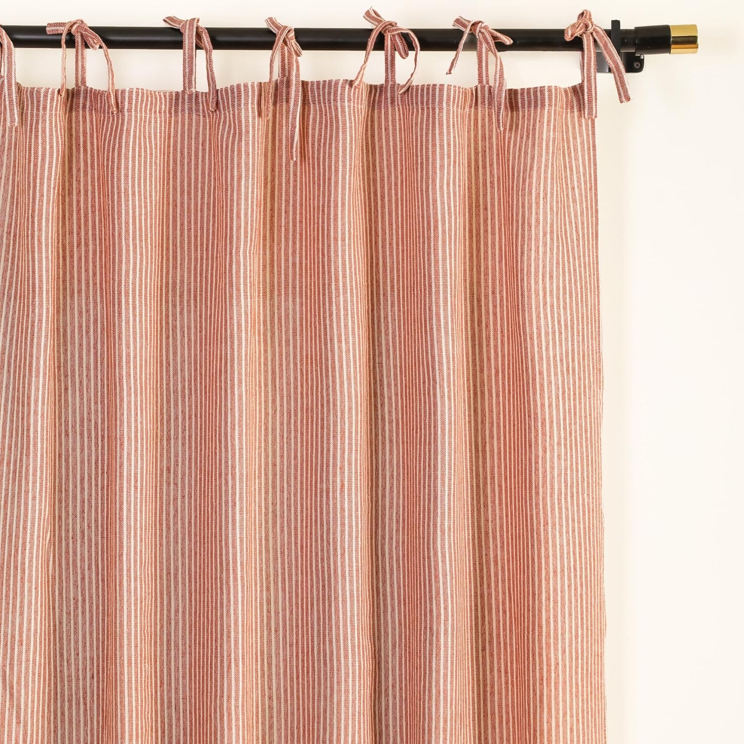 THE ART BOX Gauze Striped Curtains, Boho Linen Gauze Tie Top Hanging Curtains 2 Panel Set, Light Filtering Door Window for Bedroom/Living Room Home Décor Rust on Beige (L96”xW42” Each Panel)