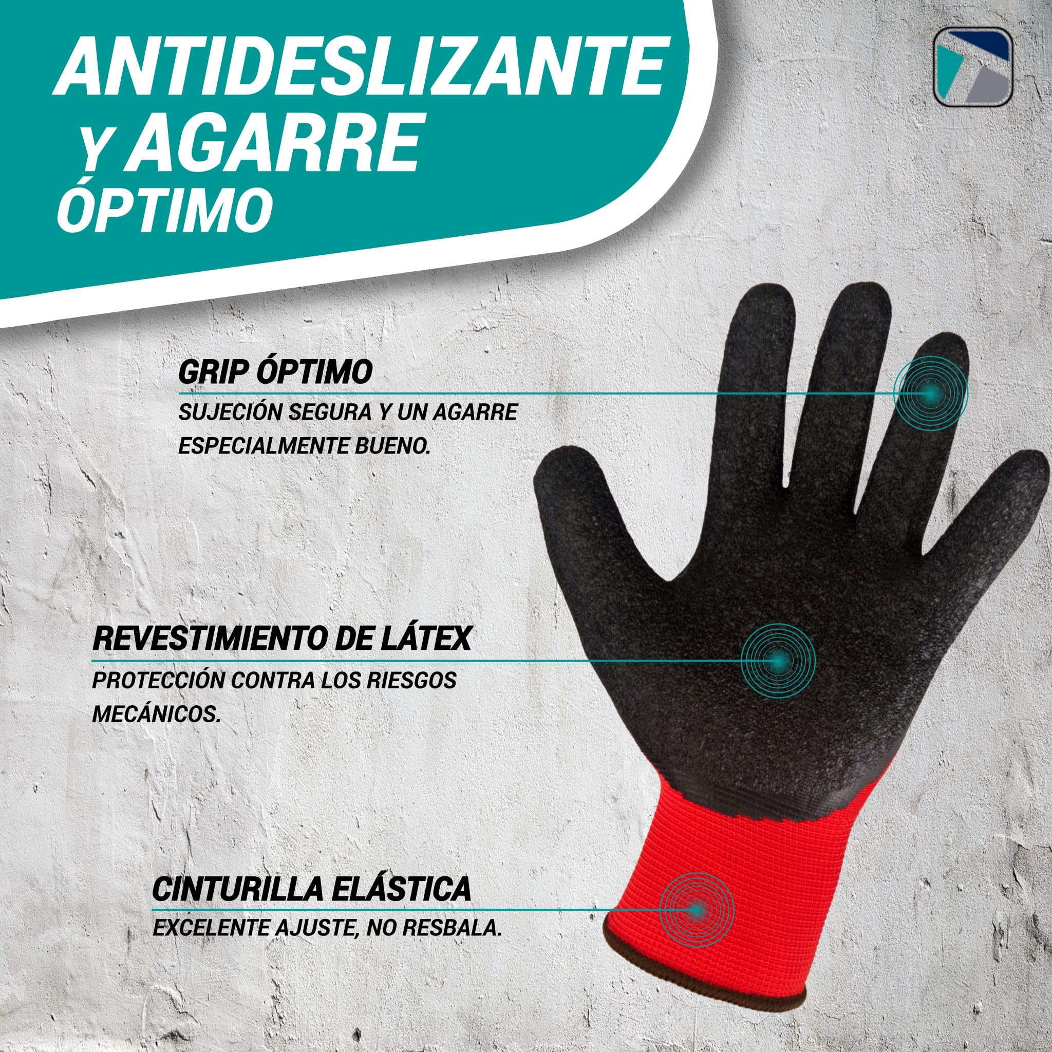 Trevendo Guantes de trabajo - guantes de montaje sólidos con revestimiento de látex, talla 9, 60 pares