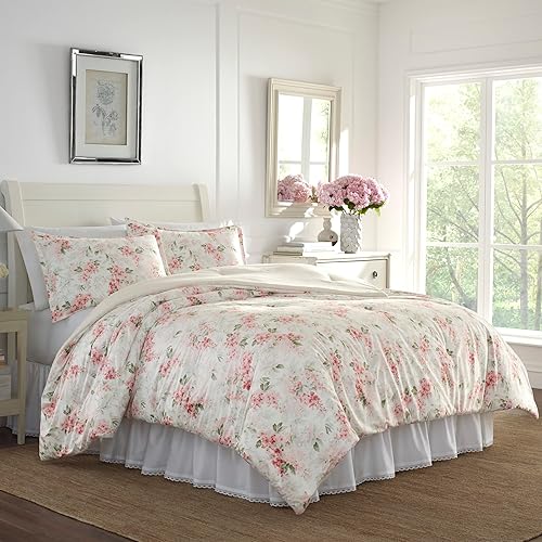 Vista 10 de Laura Ashley - Juego de edredón tamaño Queen, ropa de cama de microfibra de terciopelo de felpa con reverso de algodón suave, peso medio para uso