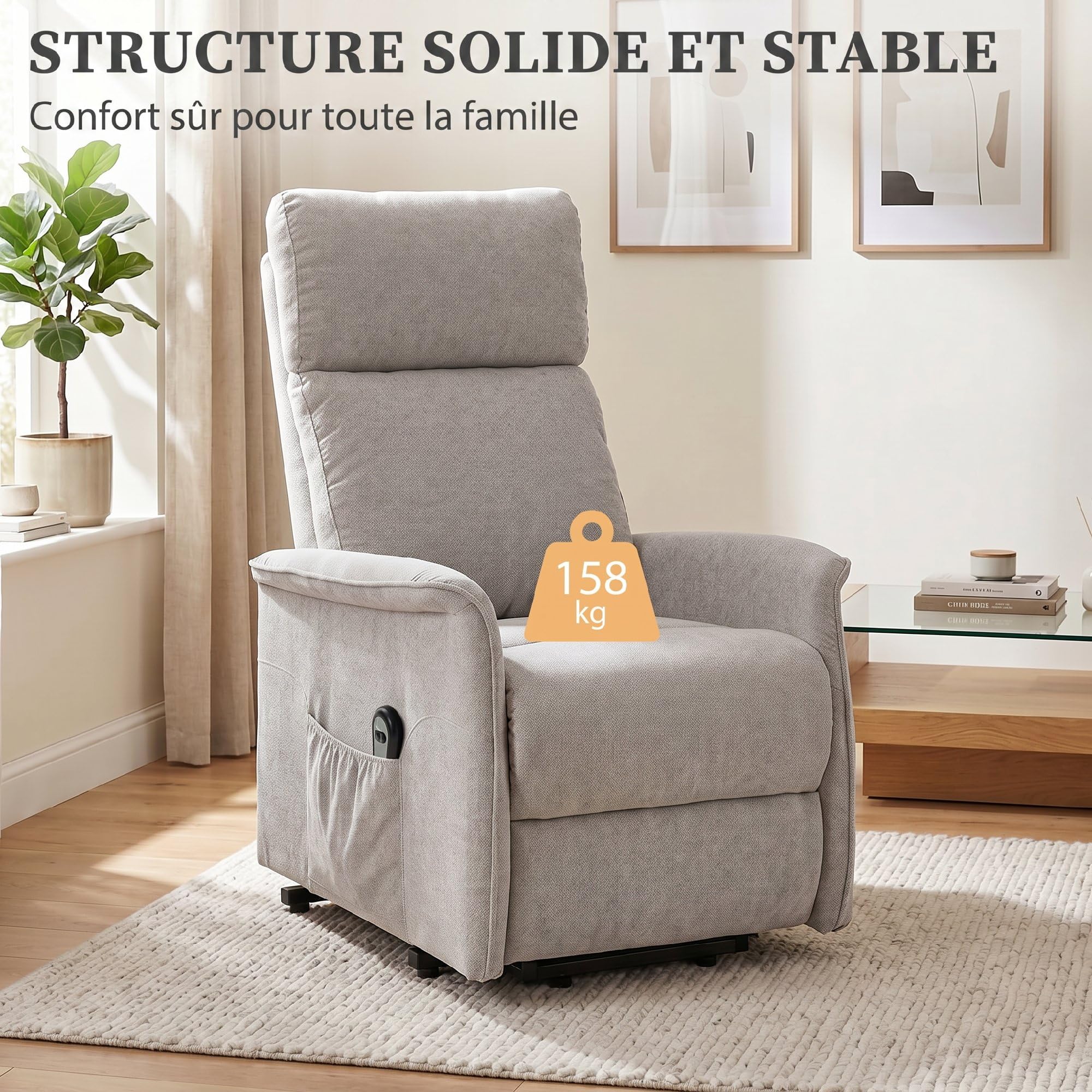 HOMCOM - Sillón elevador eléctrico, sillón relax eléctrico, respaldo reclinable, cojín con resortes, mando a distancia y bolsillos laterales, para ancianos, montaje fácil, gris claro