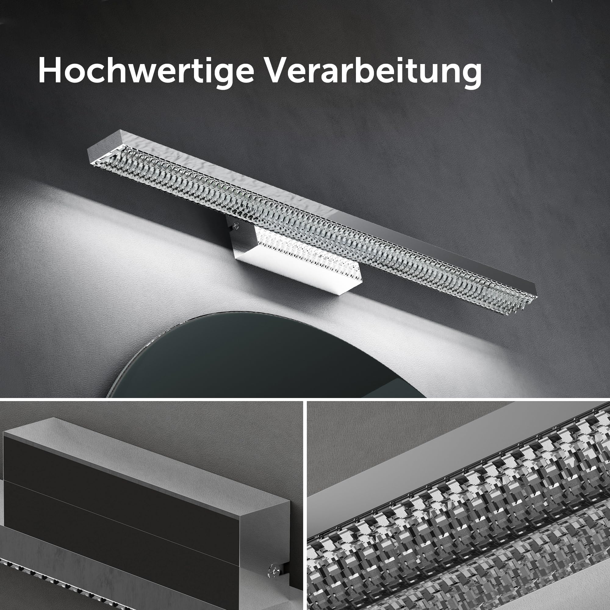 doporro Spiegelleuchte Bad 60cm LED Spiegellampe Badezimmer Lampe | 6000K Badlampe Wand über Spiegel Kaltweiß Badezimmerleuchte 14W Spiegelschrank Beleuchtung, Chrom, Leuchtschein