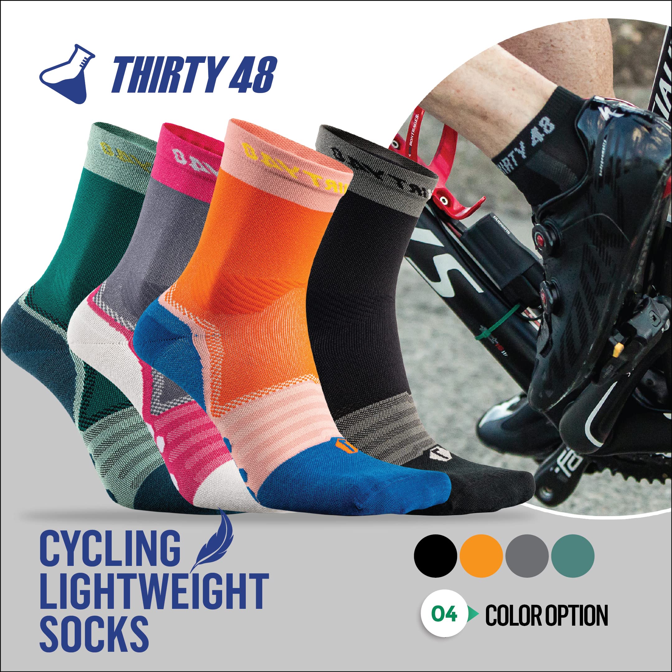 Thirty48 Calze da ciclismo con tessuto S.Café, resistenti agli odori, protezione UV, asciugatura rapida