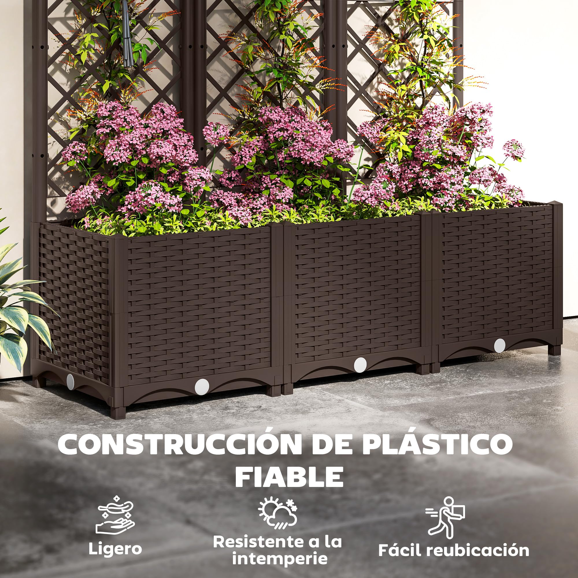 Outsunny Jardinera con Enrejado PP Exterior Grande 120x40x135 cm Marrón