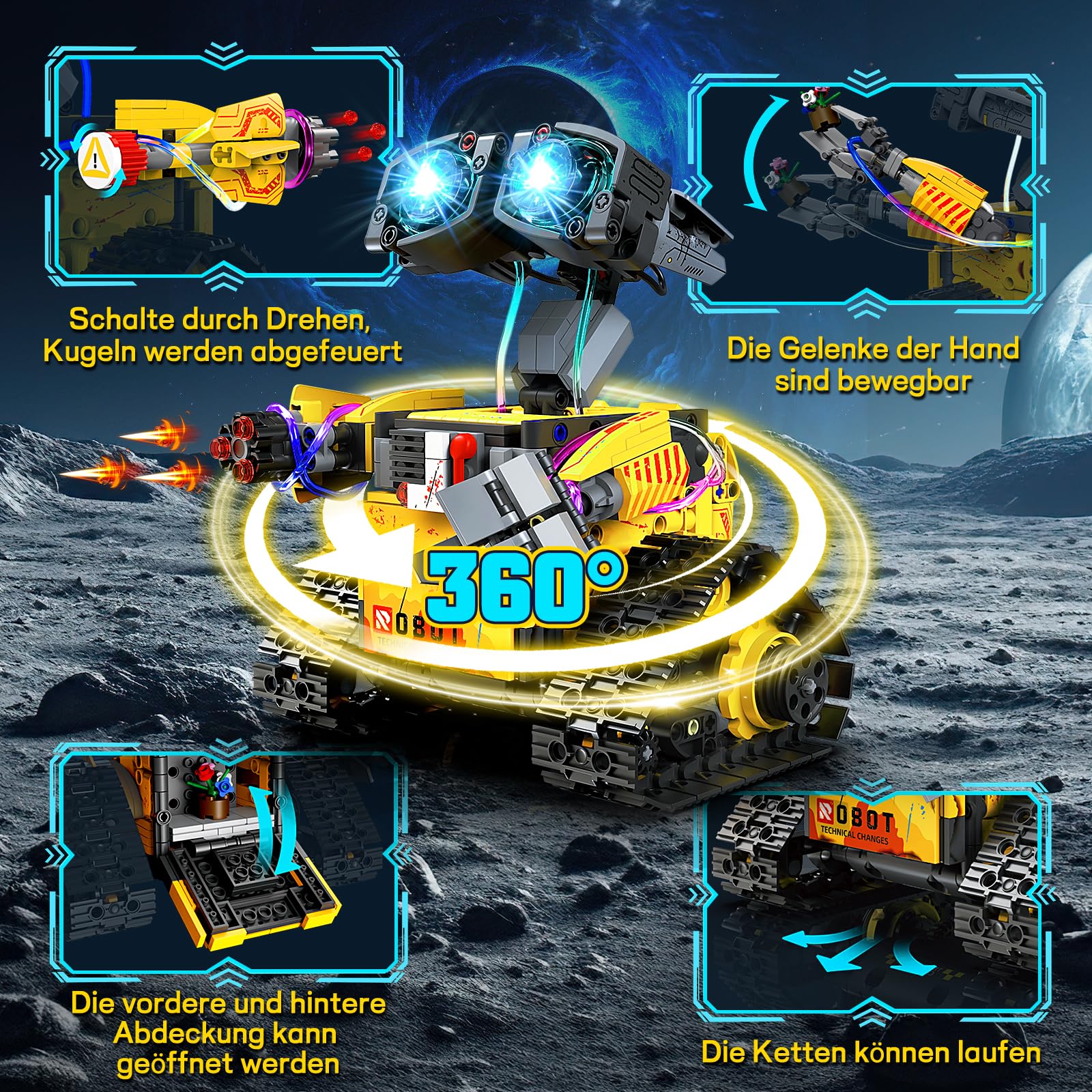 YOOHBERRYS Technik Roboter Kinder, 5-in-1 Ferngesteuerte Robot Programmierbarer mit App & Fernsteuerung, Technic Bauspielzeug Kreatives Geschenk für Jungen 6-12 Jahre (Gelb)