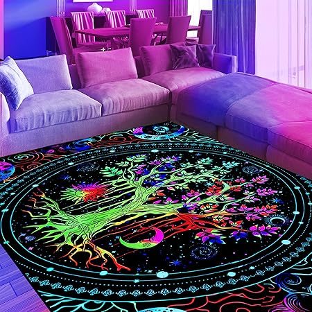 Amazon.com: EISKBC Neon Tree of Life Area Rug, Large Blacklight UV ...