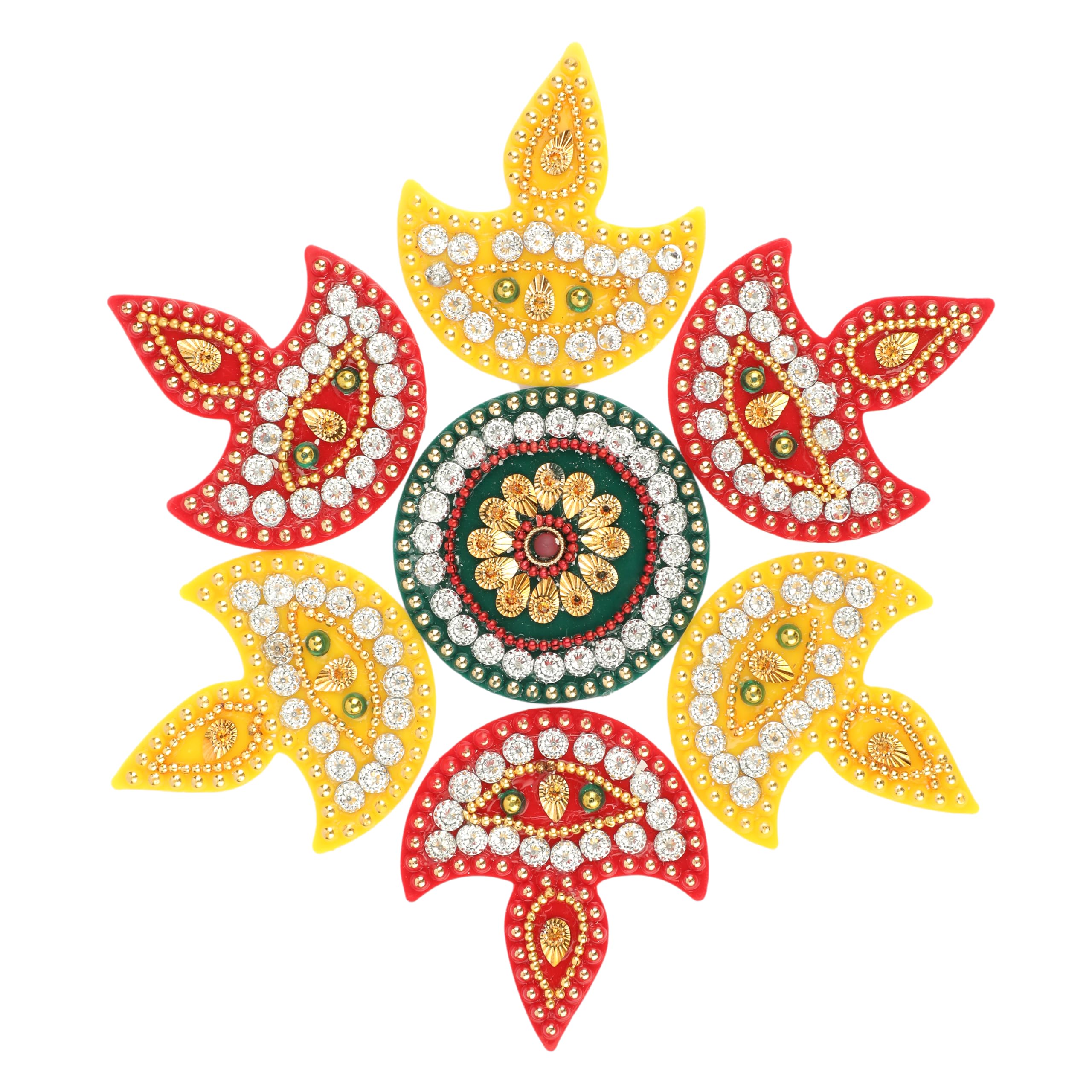 Designer Diya Floor Rangoli Reusable Rangoli Acrylic Indian Traditional Cultural Home Decor Gift for Home Interior Floor Navratri Festival decor Decorations and Gifting (Size:- 7")(Red and Yellow)