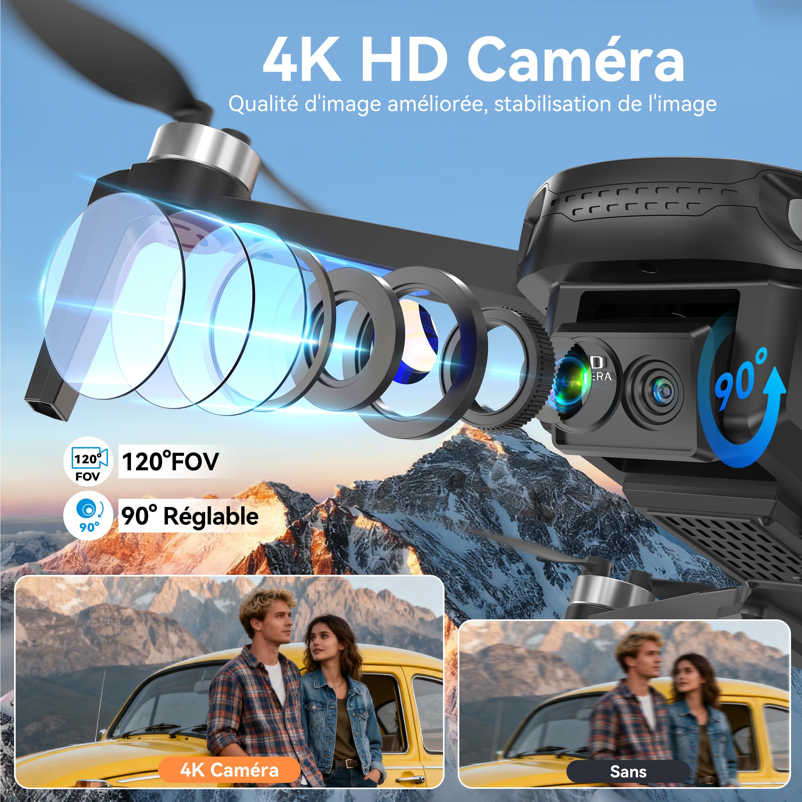 H867 Drone avec Caméra 4K pour Adultes et Débutants, Moteur Sans Balais, Quadricoptère RC Pliable avec 2 Batteries, Mode Sans Tête, Retournements à 360°(Noir)(Standard)