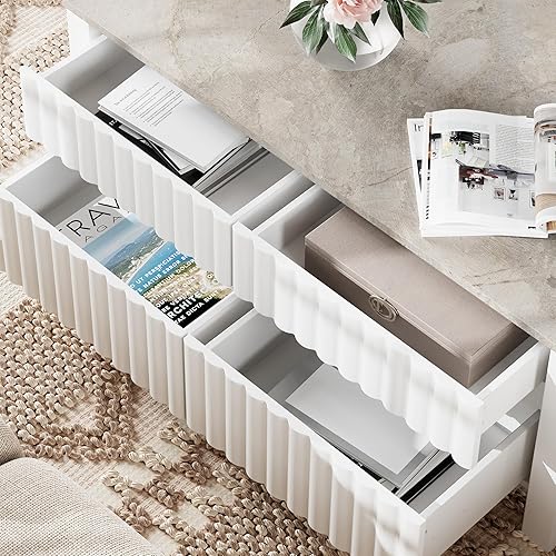 Miniatura 5 de WAMPAT Mesa auxiliar moderna, mesa auxiliar rectangular con 2 cajones grandes y 2 pequeños deslizantes de almacenamiento, mesa central de 41