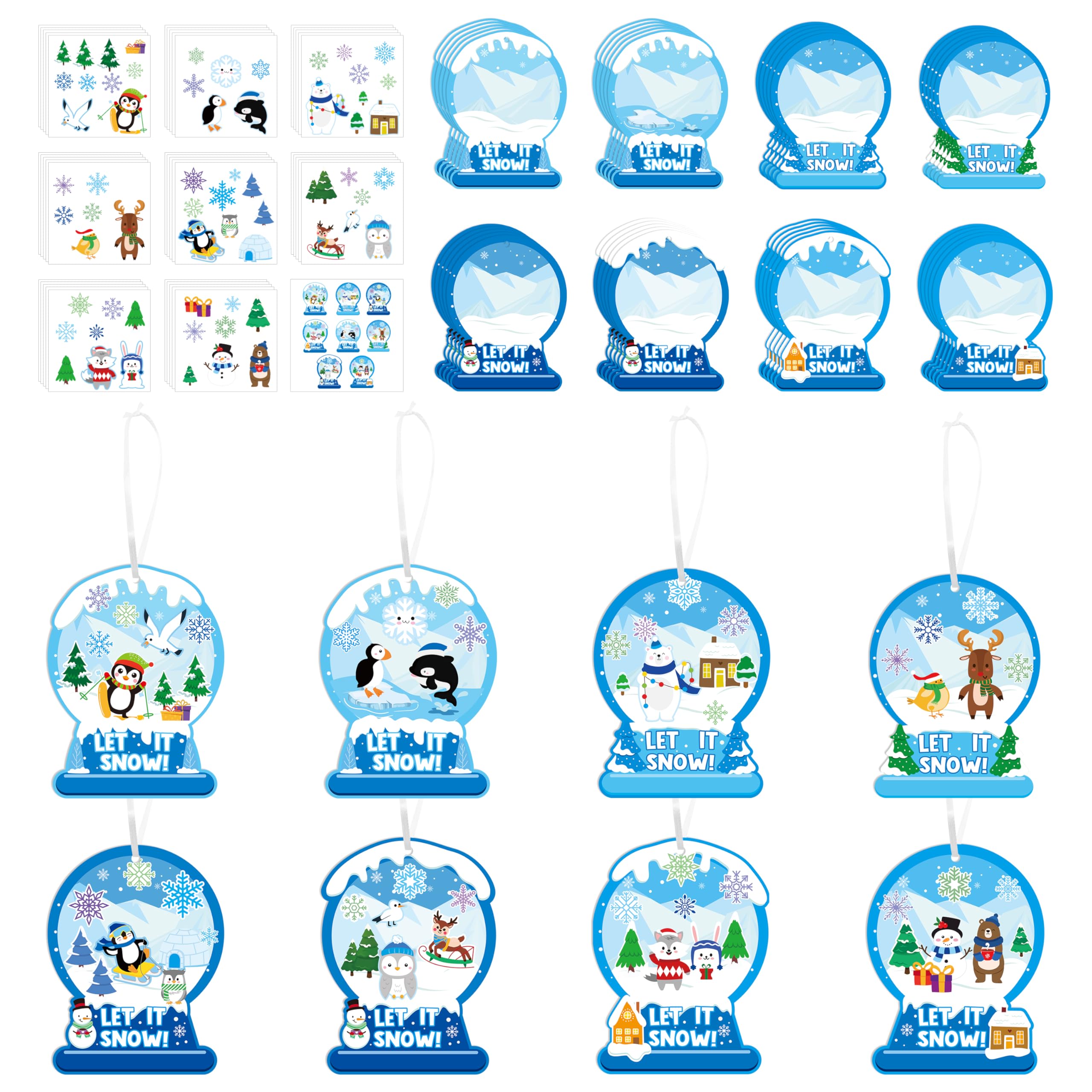 2OOYA Christmas Snow Globe Craft Sticker Ornament Kit, 40 Sets Make Your Own Winter Crystal Ball, Penguin Snowman Dear DIY Hanging Decoration for Kid Xmas Tree Decor School Winter Holiday Party Favour