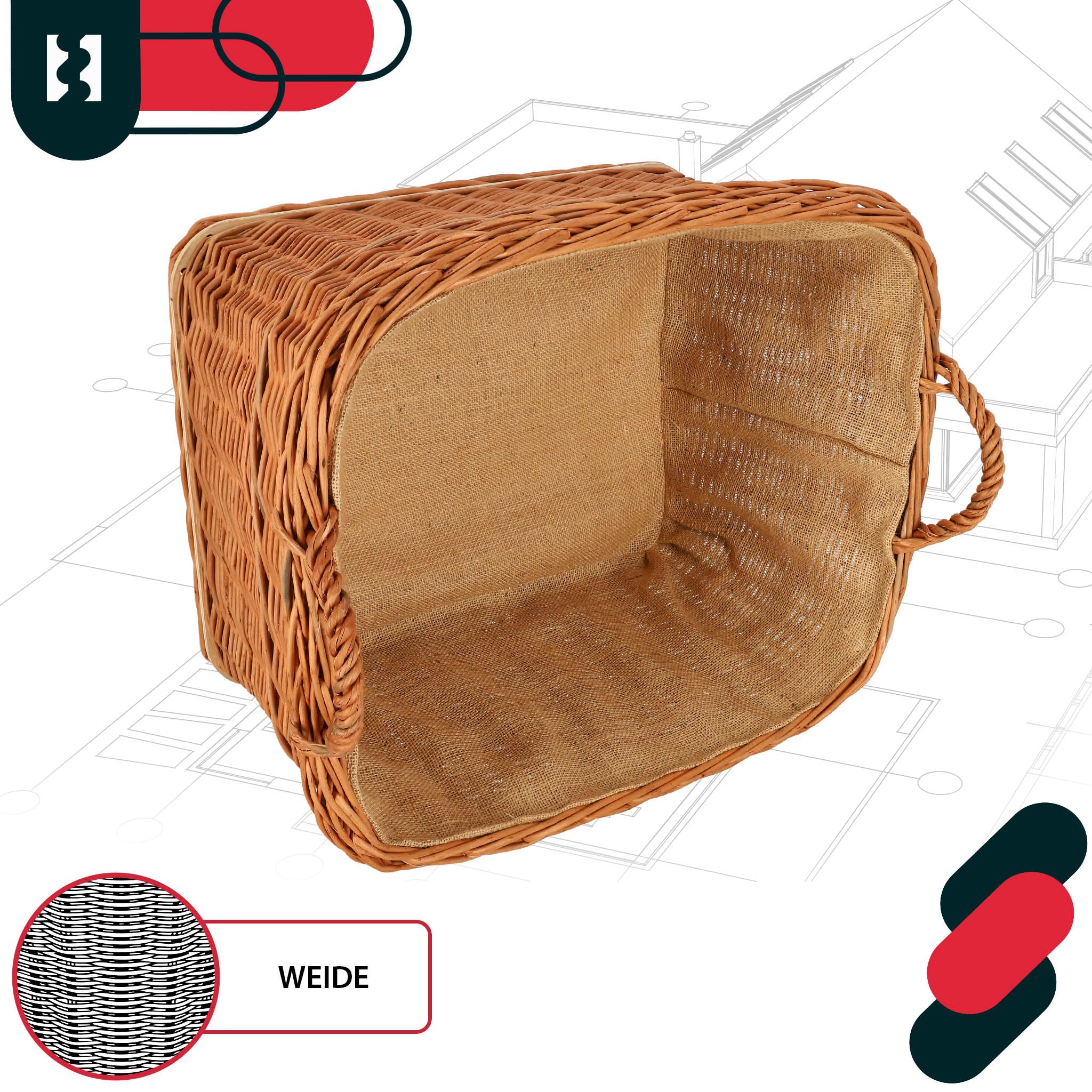 KOTARBAU® Weidenkorb für Brennholz - Holzkorb für Kaminholz - Erntekorb - 60x50 cm - Kaminholzkorb mit Henkel - Holz Tragekorb - Brennholzkorb - Weide - Natürlich - Naturfarbe