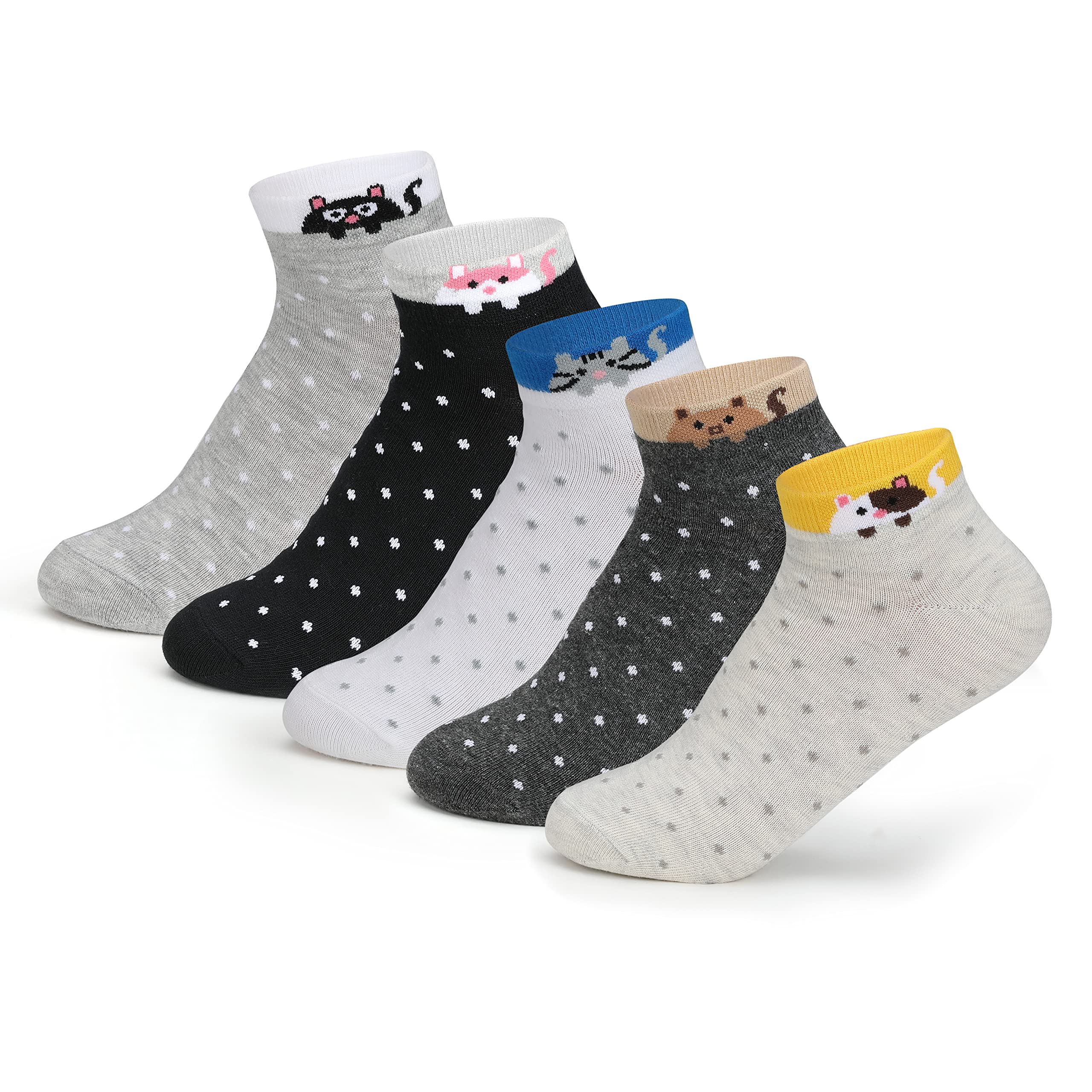 Women Funky Design Pattern Sneaker Length Compact Combed Cotton Socks Combo Packs of 5