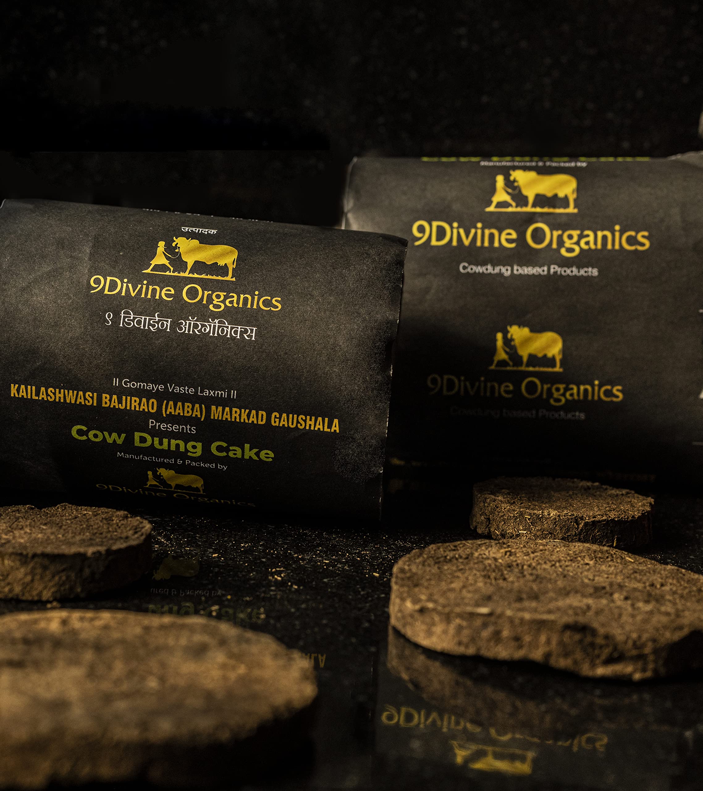 9DIVINE ORGANICS, COWDUNG Cakes, 100% Desi Cow's Dung, Kailaswasi Bajirao(Aaba) Markad Gaushala, Diameter-4inch (Pack of 20)