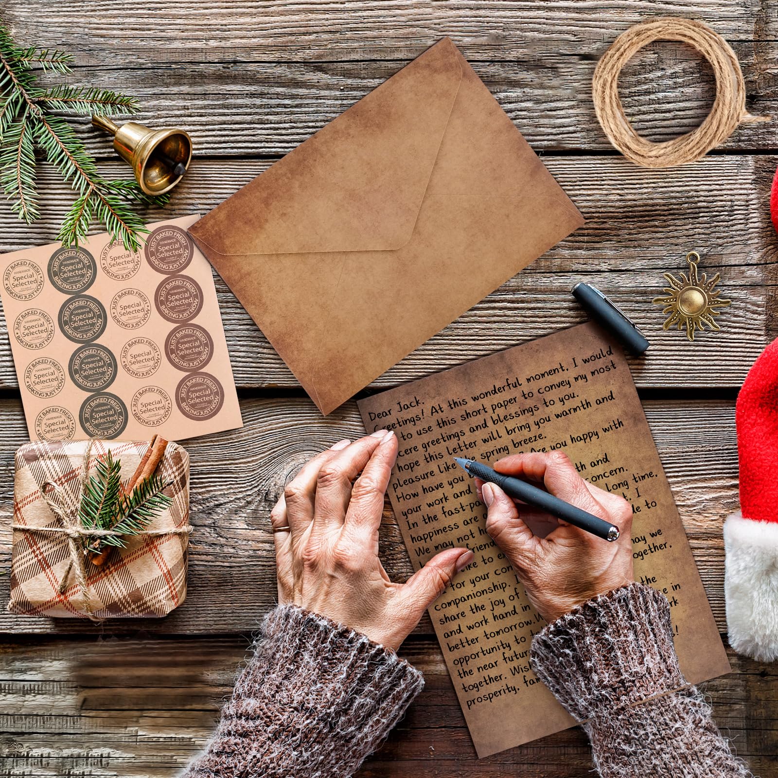 Kit Carta Da Lettere Vintage Con Buste - Set Scrittura Antico Con Carta Kraft, Cordini E Sigilli - Foto 12