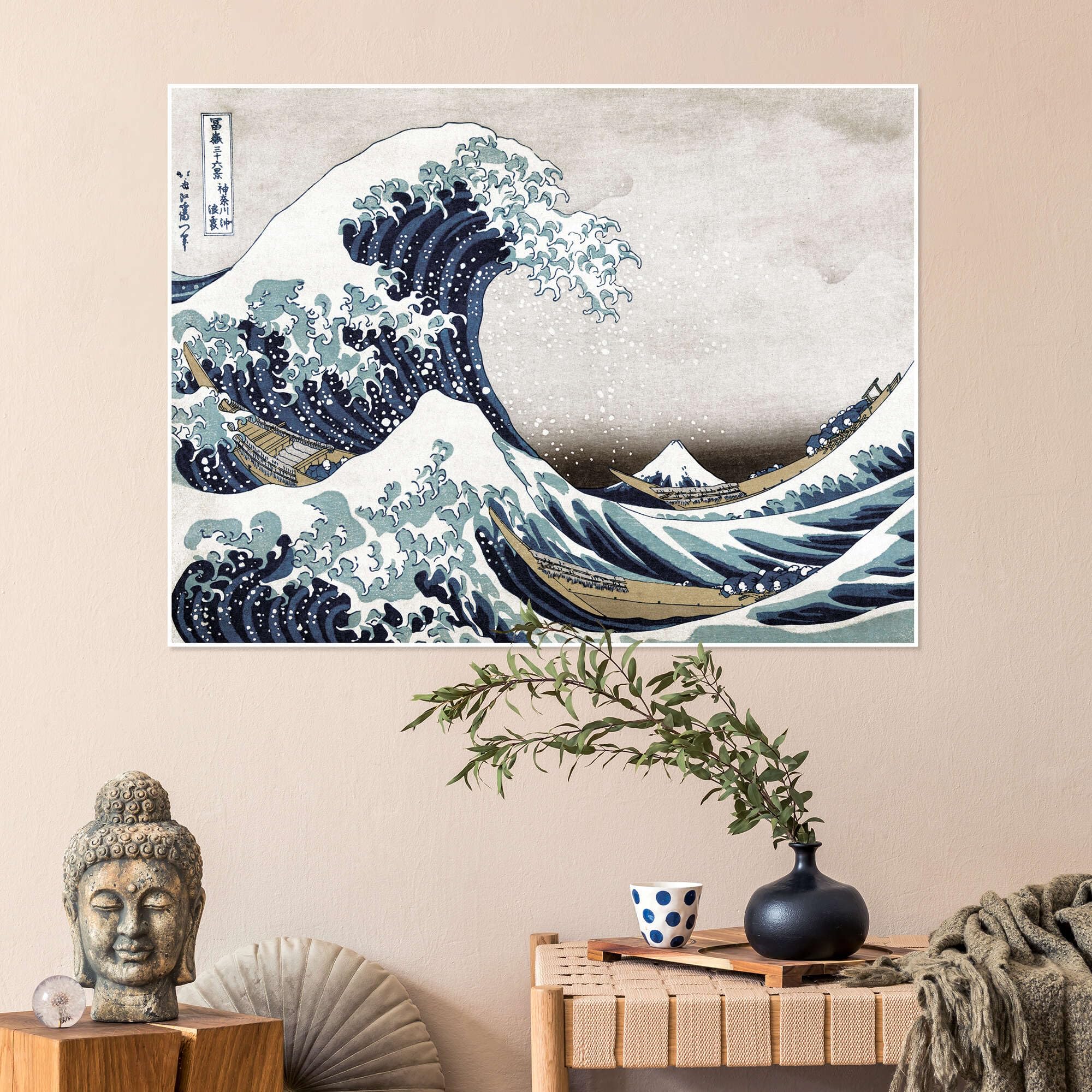 Posterlounge La grande onda di Kanagawa Poster | 130 x 100 cm di Katsushika Hokusai Blu Quadri Decorazione per pareti