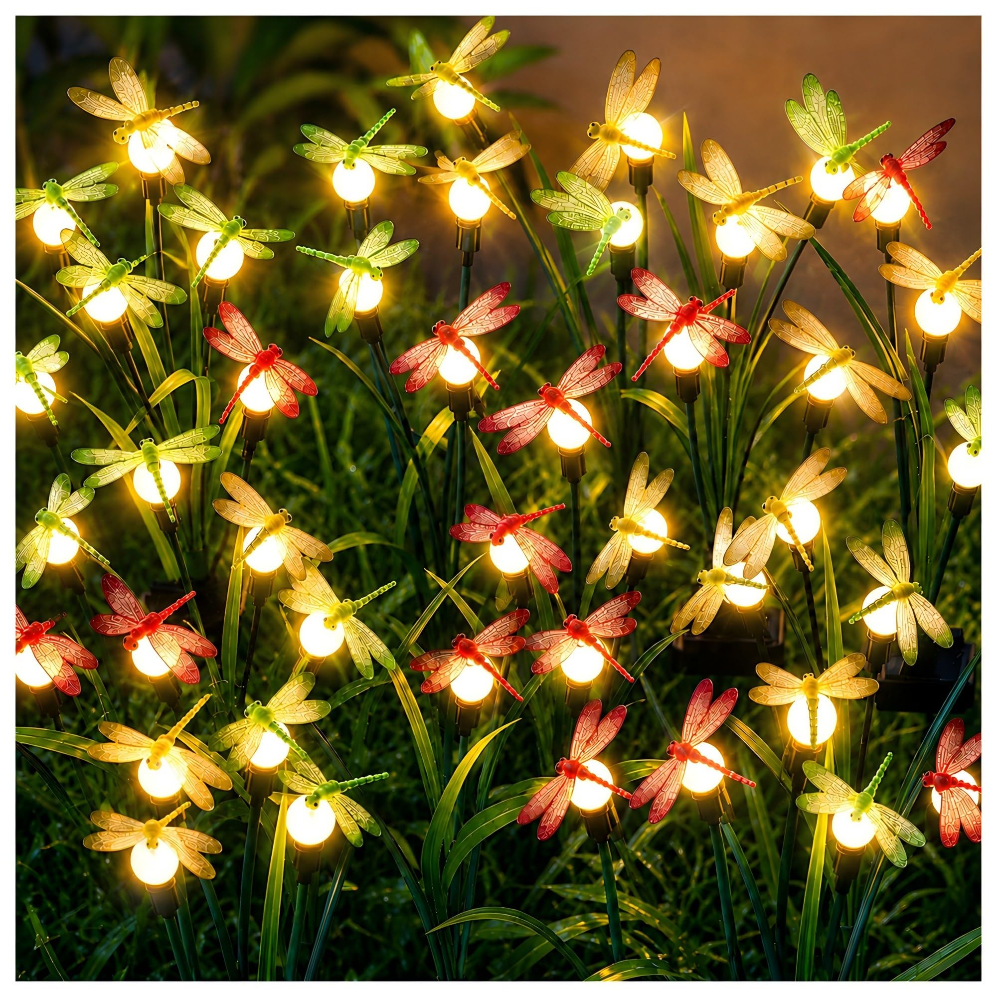 DooYard Solar Garden Lights 4 Pack - Swaying Dragonfly Light, Swaying in The Wind, Solar Outdoor Lights, Yard Patio Pathway Decoration, High Flexibility Iron Wire & Realistic Dragonfly