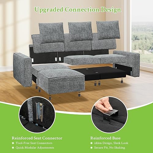 Miniatura 6 de Sofá modular seccional, cómodo sofá de nube de 103 pulgadas, sofás seccionales para sala de estar, sofá moderno en forma de L con otomana móvil,