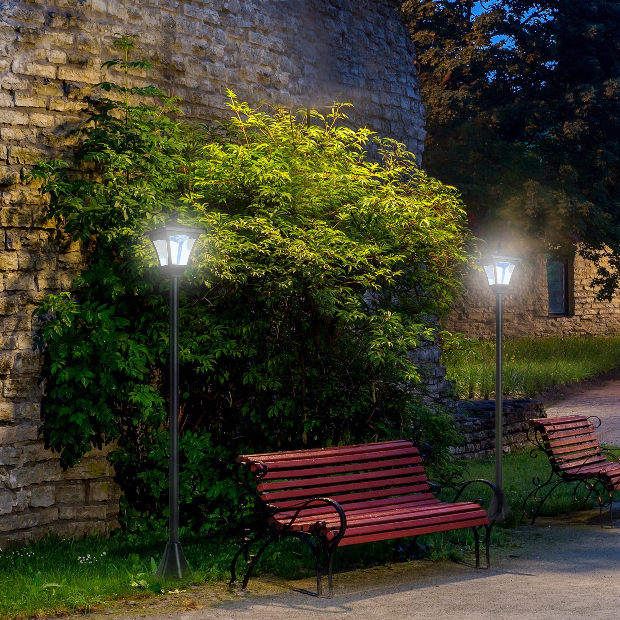 Outsunny Set 2 Lampioncini Solari da Esterno, Lampade da Giardino a Energia Solare Impermeabili IP44, 15x15x120 cm, Nero