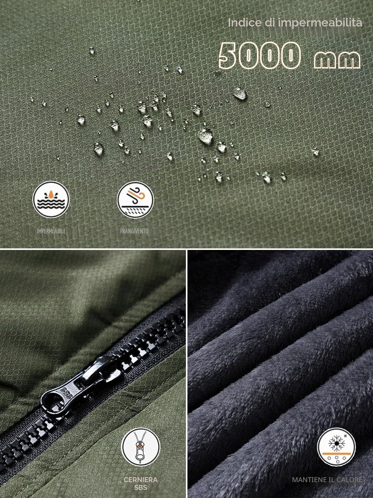 Tansozer Uomo Impermeabile Giacca Invernale Antivento caldo Sci Cappotto in Pile con Cappuccio Rimovibile (Verde Militare, M)