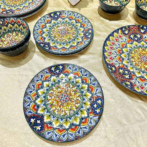 Miniatura 7 de YA JU Juego de vajilla de porcelana para bufé, servicio para 4 (12 piezas) Fácil de limpiar, juego de platos y tazones para comedor informal en